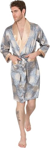 MAGE MALE رداء كيمونو رجالي صيفي فاخر من الساتان الناعم مع شورت ثوب نوم بأكمام طويلة بيجامات مطبوعة أرواب حمام in Kuwait