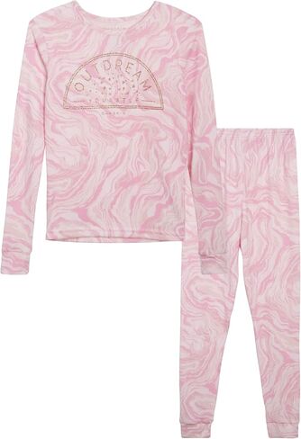 Danskin Girls' Pajamas - 2 Piece Hacci Sleepwear Top and Leggings (Size: 6-12), Size 6, Light Marble Swirl in Saudi Arabia