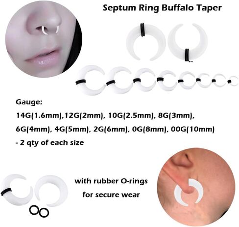 Qmcandy 9 Pairs Acrylic Crescent Taper Set Horseshoe Septum Pincher Spiral Ear Stretching Kit Gauges 14G 12G 10G 8G 6G 4G 2G 0G 00G in Saudi Arabia