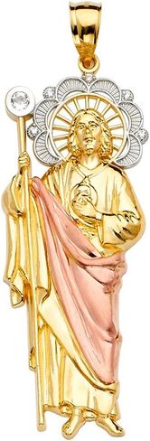 Sonia Jewels 14k White Yellow And Rose Tri Color Gold San Judas Pendant in Kuwait