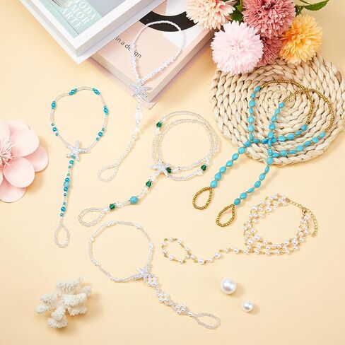 Hicarer 12 Pieces Feet Jewelry Barefoot Sandals Toe Rings Foot Chains Starfish Faux Pearls Elastic Beaded Turquoise Anklet Chains Jewelry with Rhinestone Ring for Women Girls Wedding Beach Wearing in Saudi Arabia