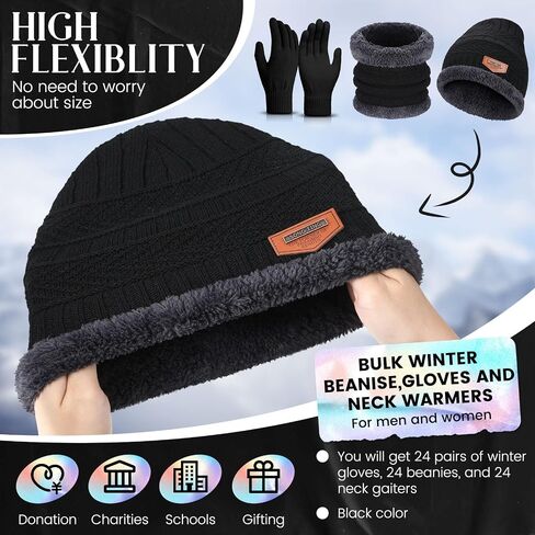 72 Pcs Winter Beanies Hat Glove Scarf Sets Unisex Knitted Cap Beanie Bulk Winter Gloves Bulk Fleece Neck Warmer for Adults in Saudi Arabia