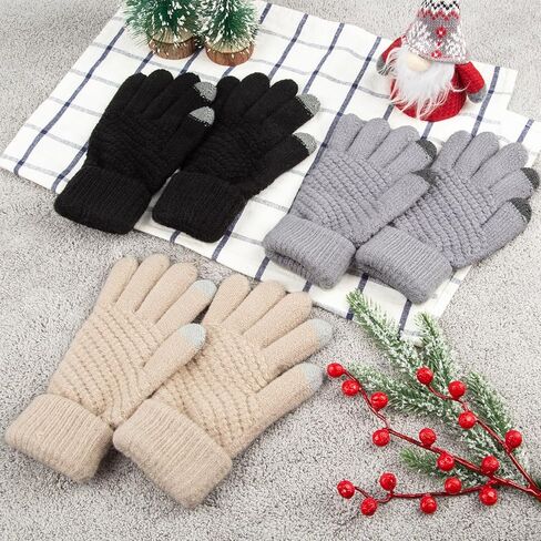 HRUTANE Womens Touch Screen Gloves Winter Warm Fleece Lined Gloves Elastic Cuff Texting Mittens Gifts 3 Pairs in Kuwait