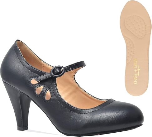 Chase & Chloe Kimmy-21 Women's Round Toe Pierced Mid Heel Mary Jane Style Dress Pumps in Saudi Arabia
