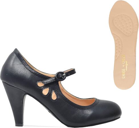 Chase & Chloe Kimmy-21 Women's Round Toe Pierced Mid Heel Mary Jane Style Dress Pumps in Saudi Arabia