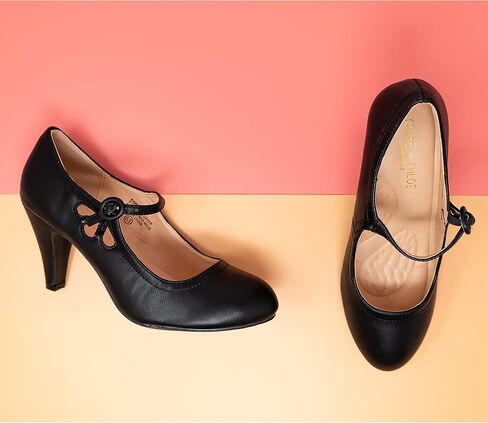 Chase & Chloe Kimmy-21 Women's Round Toe Pierced Mid Heel Mary Jane Style Dress Pumps in Saudi Arabia