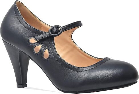 Chase & Chloe Kimmy-21 Women's Round Toe Pierced Mid Heel Mary Jane Style Dress Pumps in Saudi Arabia
