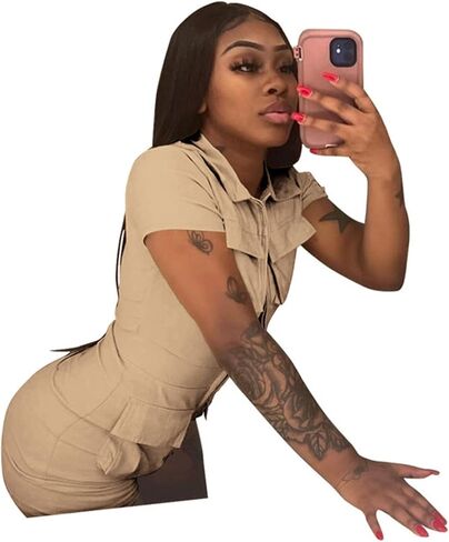 Halfword المرأة مثير Bodycon رومبير زمم بلون سراويل قصيرة قطعة واحدة حللا كلوبوير مع جيوب متعددة in Kuwait