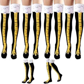 Fvcisshhu 4 Pair Chicken Leg Socks,25.6 Inch Novelty Funny Crazy Women Socks,Chicken Feet Over The Knee Gifts Sock