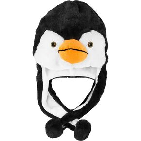 Penguin Plush Animal Winter Ski Hat Beanie Aviator Style Winter (Short) Black/White