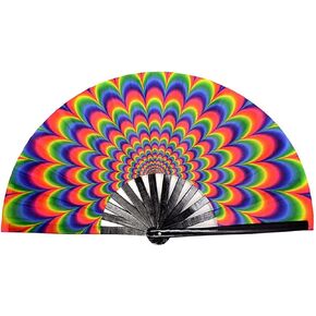 Women Rave Accessories Hand Fan – Large Folding Fans for Festivals, Drag Queen & Burlesque (Trippy) in Saudi Arabia