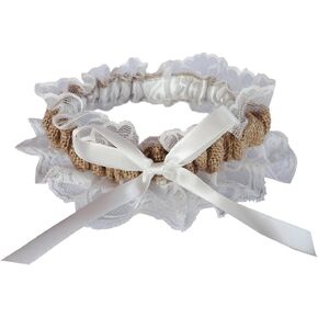 Lasricas Burlap Garter Rustic Wedding Lace Garter with Ribbon Lining Free of Itch