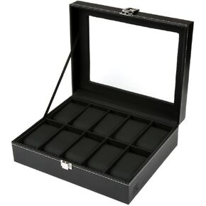 H&S. Watch Box Organizer for Men & Women - Black Faux Leather Watch Holder w/Velvet Lining - Display Case Stores up to 10 Watches in Kuwait