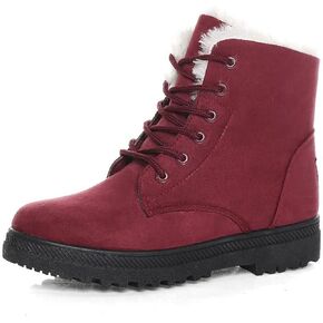 SHIBEVER Winter Snow Boots for Women: Warm Fur Lined Ankle Boots Comfortable Suede Lace Up Booties Cute Flat Shoes in Kuwait