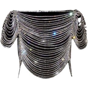 ستونفانز قلادة كتف وسلسلة للجسم للنساء، قلادة زعنفة للعروس من حجر الراين، سلسلة كتف للنساء، مجوهرات للجسم للسهرة، حجر الراين، بدون احجار كريمة in Kuwait