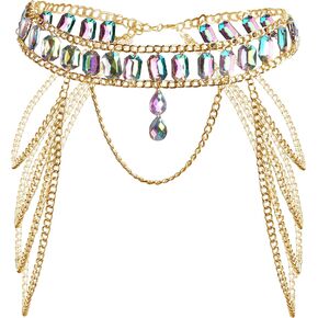 Women's Body Chain Colorful Rhinestone Layered Waist Chain Adjustable Belt Bikini Body Chain