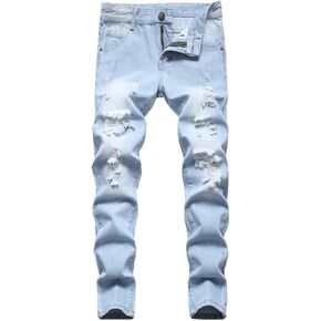 AOWKULAE Boy's Skinny Fit Ripped Destroyed Distressed Stretch Slim Jeans Pants in Saudi Arabia