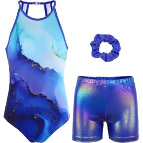 JOYSTREAM Gymnastics Leotards for Girls With Shorts Sparkly Ballet Dance Clasp Back Activewear
