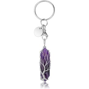 GEHECRST Crystal Keychain Wire Wrapped Tree of Life Healing Crystal Stone Keychain Gemstone Keyring for Women Gift