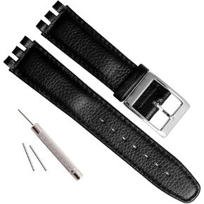 OliBoPo Alligator Grain Cow Leather Stainless Steel Buckle Watch Band Strap for Swatch
