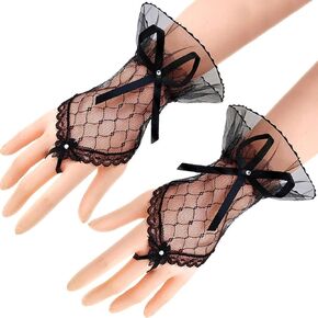 Katutude Lace Gloves - Fingerless Rhinestone Lace Gloves for Women, Elegant Short Lace Gloves for Wedding Party Banquet Performanc - White