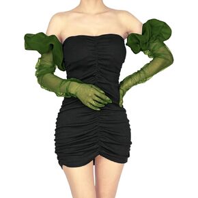 Super Puff Sheer Long Gloves Oversize Tulle Mesh Gloves for Cocktail Opera Party Gloves with Ruffle Long Sleeve