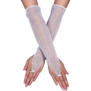 Yikisdy Rhinestone Fishnet Gloves Fingerless Mesh Gloves Stretch Bling Glove Party Rave Costume Gloves for Women and Girls in Saudi Arabia