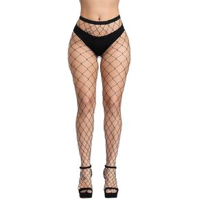 جوارب شبكية من SAFSOU للنساء، شبكة صيد السمك سوداء مع أصابع معززة، جوارب شبكية مقاس كبير مع مرونة عالية in Kuwait