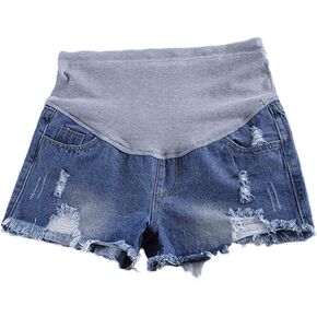 شورت جينز نسائي من zenicham ذو فتحة ممزقة وشرابة عالية الخصر للنساء الحوامل in Kuwait