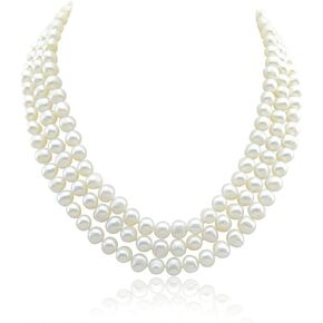 3-row White A Grade Freshwater Cultured Pearl Necklace (6.5-7.5 mm) With rhodium plated base metal Clasp, 16.5", 17"/18" in Saudi Arabia