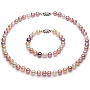 مجموعة لؤلؤ مستثف متعدد الألوان 7.5-8 مم AA+ جودة مشبك فضة استرليني - بريميوم بيرل, لؤلؤ in Kuwait