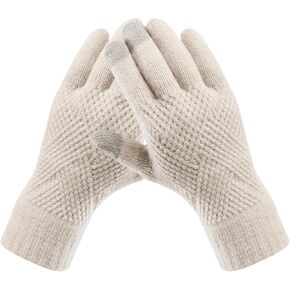 Trifabricy Womens Winter Gloves, Warm Fleece Lined Winter Gloves, Touchscreen Gloves, Elastic Cuff Knit Wool Gloves for Women