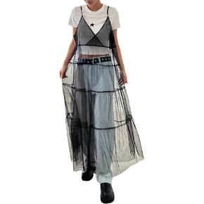 فستان نسائي من Cozyease شبكي شفاف ورقبة على شكل حرف V فستان طويل سادة بشريط سباغيتي بدون تي شيرت in Kuwait