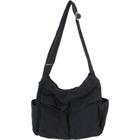 KlaOYer Canvas Messenger Bag Large Hobo Bag School Crossbody Shoulder Bag Tote Bag with Pocket for Women and Men