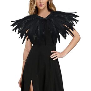 شال من AIDUZETY باللون الأسود الطبيعي من الريش - مناسب لحفلات الهالوين التنكرية ، باللون الأسود ، in Kuwait