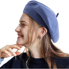 LADYBRO 2 Layers French Beret Hats for Women, Warm Cable Knit Beret Wool Beret Soft Hat