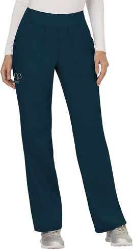 Cherokee Women Scrubs Set Workwear Revolution WW610 Mock Wrap Top & WW110 Mid Rise Straight Leg Pull-on Pant, Caribbean Blue- S Top/S Pant in Saudi Arabia
