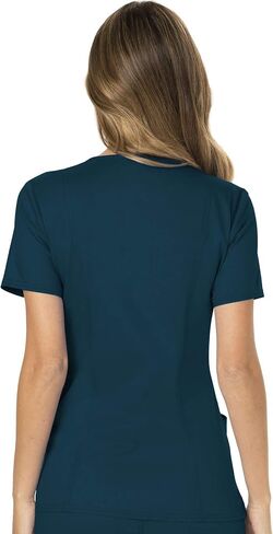 Cherokee Women Scrubs Set Workwear Revolution WW610 Mock Wrap Top & WW110 Mid Rise Straight Leg Pull-on Pant, Caribbean Blue- S Top/S Pant in Saudi Arabia