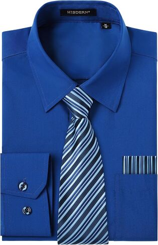 Men's Solid Long Sleeve Dress Shirt with Matching Tie and Handkerchief Set Classic Button Down Formal Business Shirts in Saudi Arabia