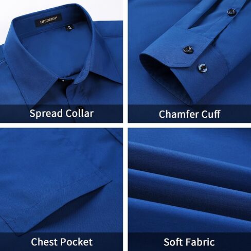 Men's Solid Long Sleeve Dress Shirt with Matching Tie and Handkerchief Set Classic Button Down Formal Business Shirts in Saudi Arabia