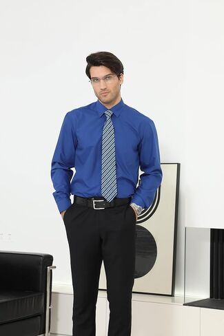 Men's Solid Long Sleeve Dress Shirt with Matching Tie and Handkerchief Set Classic Button Down Formal Business Shirts in Saudi Arabia