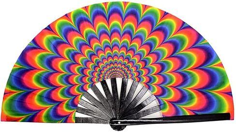 Women Rave Accessories Hand Fan – Large Folding Fans for Festivals, Drag Queen & Burlesque (Trippy) in Saudi Arabia