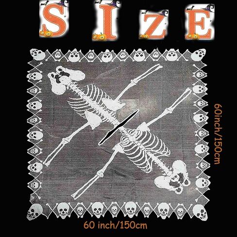 عباءة JunMu للهالوين للنساء، عباءة هيكل عظمي من الدانتيل الأبيض، زينة عيد القديسين غطاء طاولة من الدانتيل عاكس الضوء الموقد Mantle - 60 × 60 بوصة in Kuwait