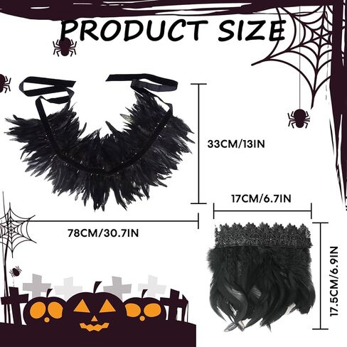 Black Natural Feather Cape with Black Feather Long Gloves, Shrug Shawl, Shoulder Wrap Vampire Raven Shawl Fallen Angel Cosplay Costume for Halloween in Kuwait