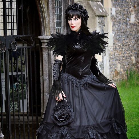 Black Natural Feather Cape with Black Feather Long Gloves, Shrug Shawl, Shoulder Wrap Vampire Raven Shawl Fallen Angel Cosplay Costume for Halloween in Kuwait