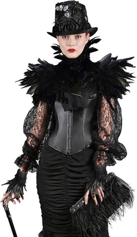 Black Natural Feather Cape with Black Feather Long Gloves, Shrug Shawl, Shoulder Wrap Vampire Raven Shawl Fallen Angel Cosplay Costume for Halloween in Kuwait