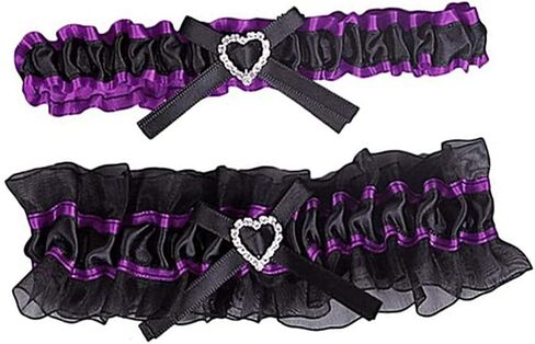 Yunyuebridal Bride's Wedding Bridal Garter Set Ruffle Satin Heart Crystal Bow Prom Leg Garter Belt 2-Piece in Kuwait