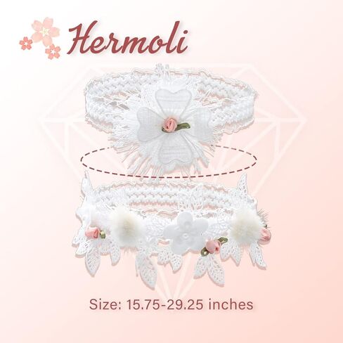 Hermoli الزفاف الزفاف الأربطة الدانتيل الأبيض الزهور الوردية يترك العروس الفخذ الرباط ريشة اللؤلؤ تمتد الفرقة لحفل الزفاف (2PCS) in Kuwait