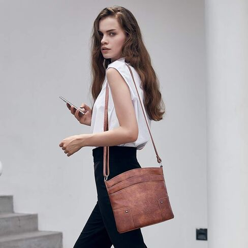 CLUCI Crossbody Bags for Women Leather Purse Travel Vacation Triple Pockets Vintage Handbags Shoulder Bags in Kuwait