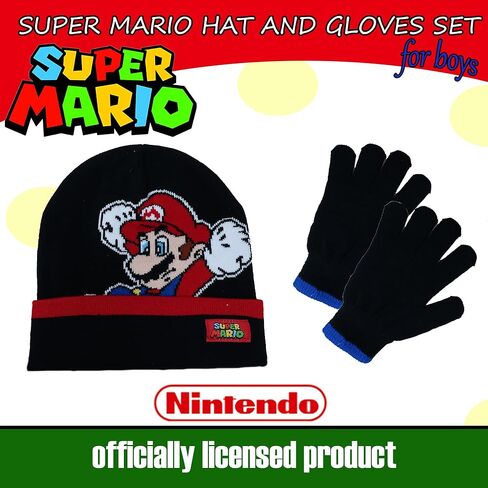 Nintendo Super Mario Boys Winter Hat and Gloves Cold Weather Set, Age 4-7 in Saudi Arabia